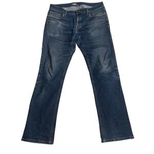 Stio Men's Jeans Dark Wash Straight Leg Size 36 long DAMAGED POCKET LINER!